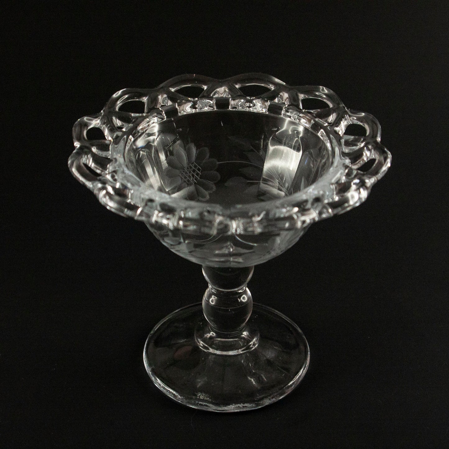 Footed Dish with Etched Flowers