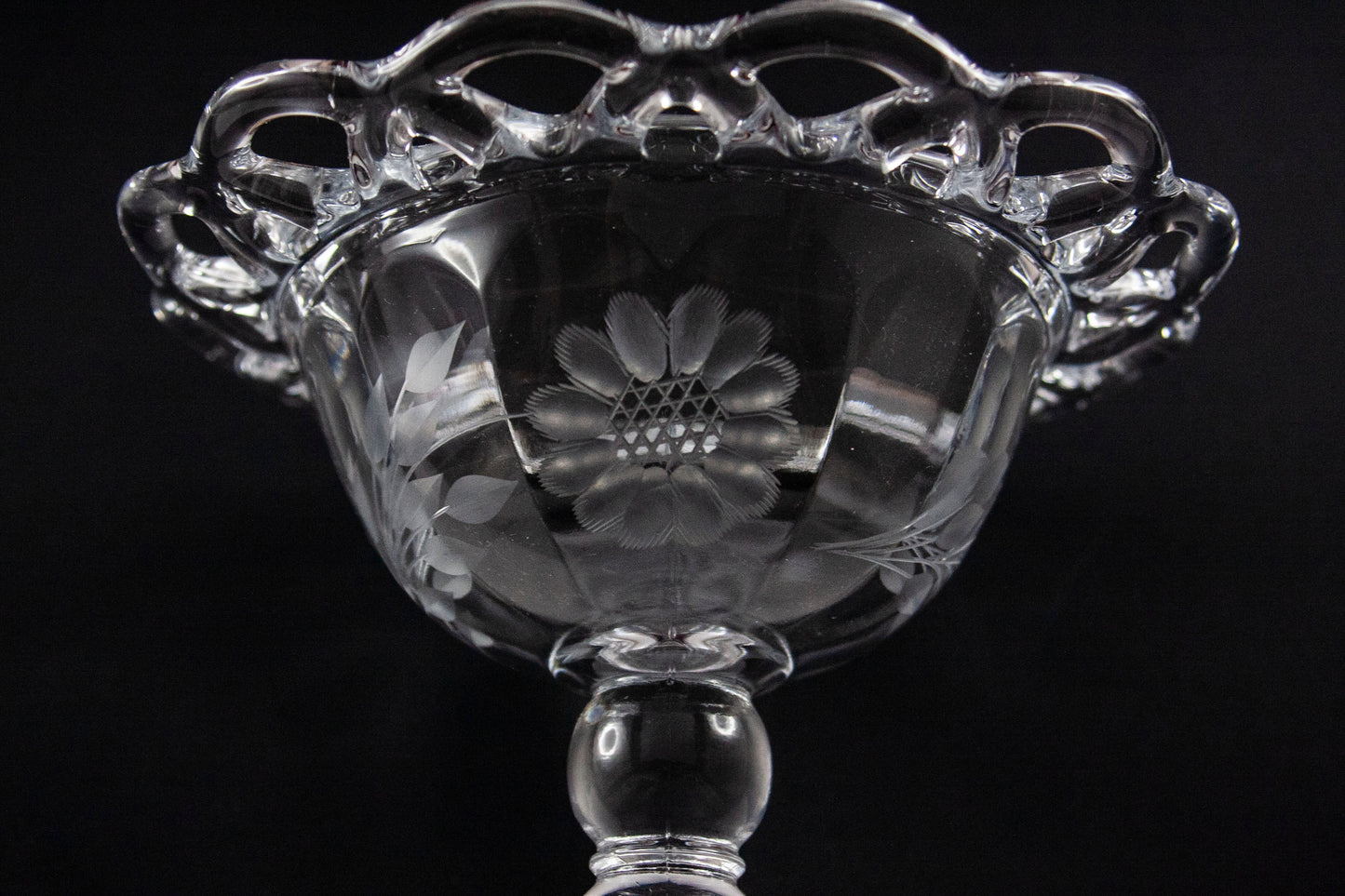 Footed Dish with Etched Flowers